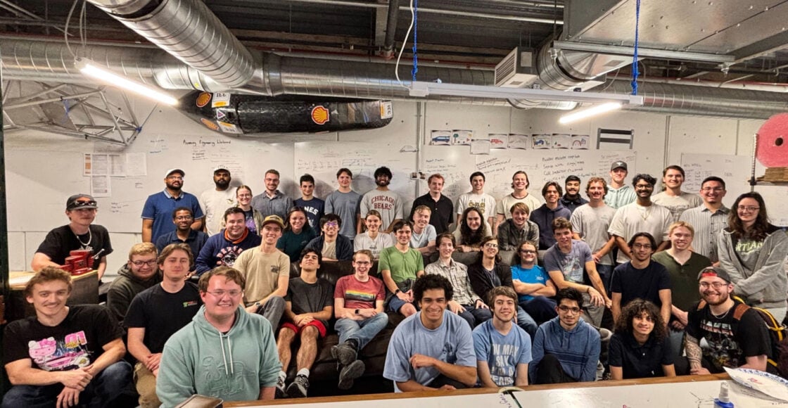 The Mines competition team in the vehicle workshop
